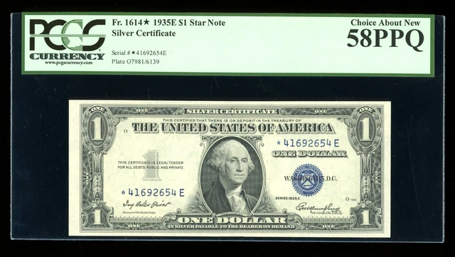 DBR 1935-E Silver STAR Fr. 1614* PCGS 58 PPQ Serial *41692654E