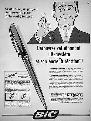 Publicité De Presse 1959 Bic Stylo Nouvelle Encre Chimique À Réaction Magique