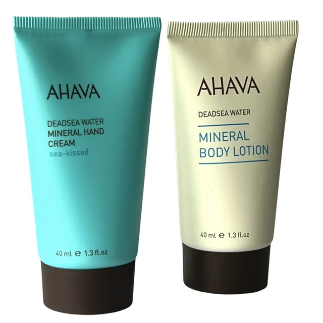 Dúo de crema de manos y loción corporal mineral de agua del Mar Muerto tamaño de viaje de AHAVA