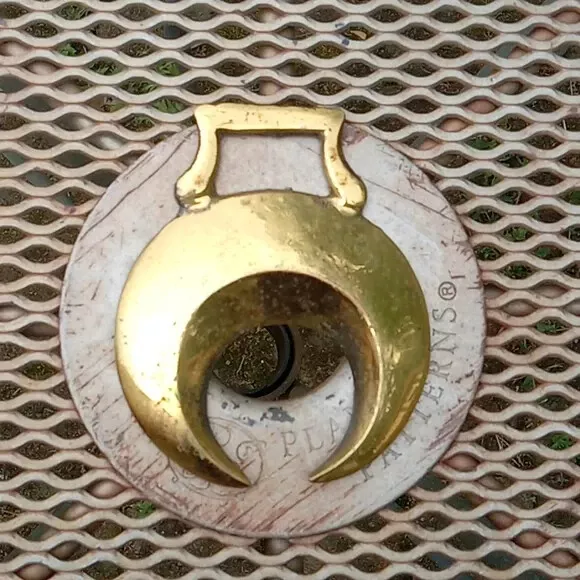 Antique Horse Equine Saddle Bridal Show Medallion Brass Decor cresent moon