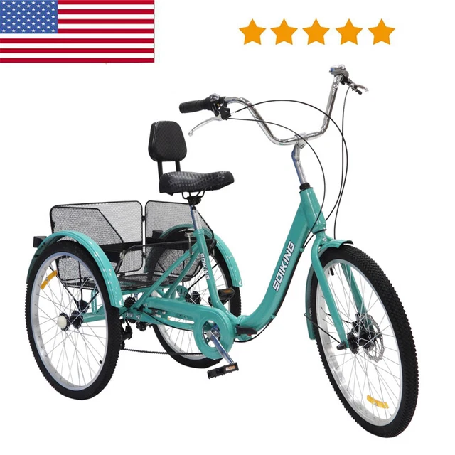 7 SPEED 24& Adult Tricycle Trike 3Wheel Cruiser Bike w/ Cargo Basket