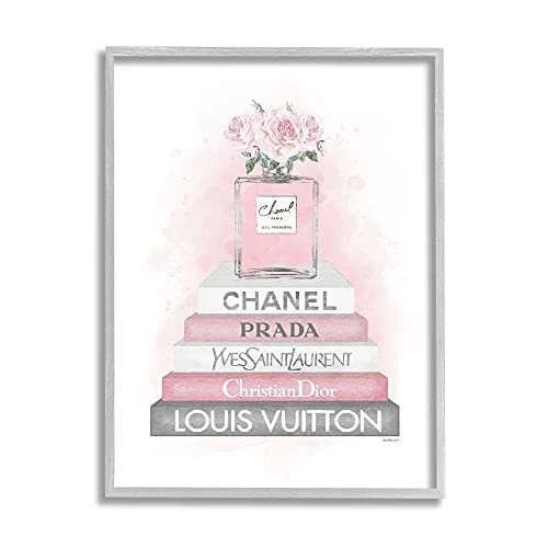 Stupell Industries Pink Roses Perfume Bottle Glam Fashion Bookstack Designed ...