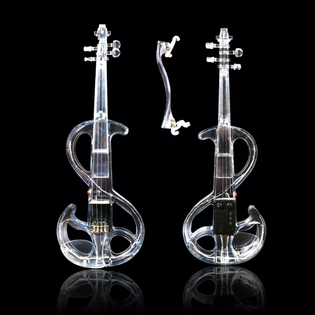 Electric Violin 4/4 Transparent Crystal Acrylic Body 3 Colors Led Light Case Bow 2