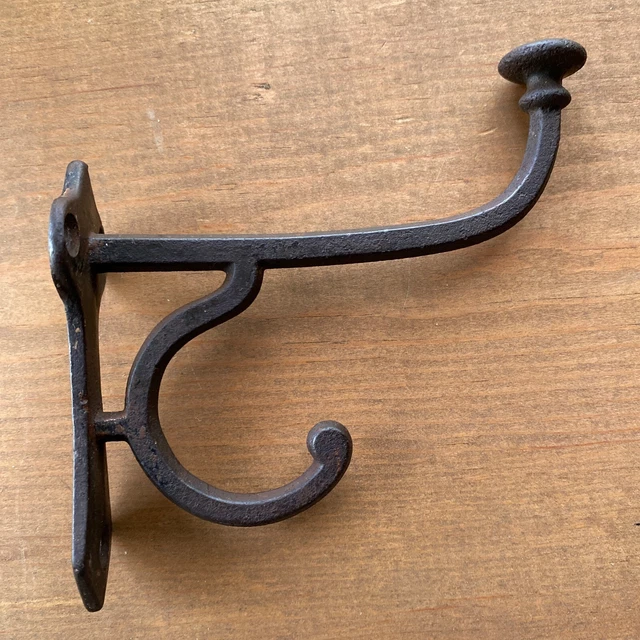 Antique Cast Iron Double Hook Heavy Old School Hat Rack Coat Hanger Wall Mount
