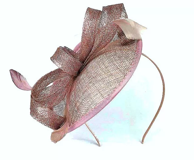 Large Mocha Coloured Feather Hatinator Fascinator Aliceband Headband Ladies 33