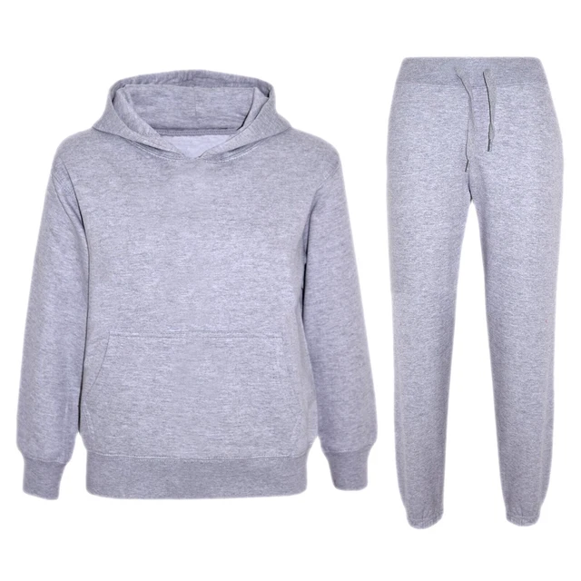 Boys Tracksuit Set Fleece Hoodie Top & Jogging Bottoms Grey Joggers Girls Pants