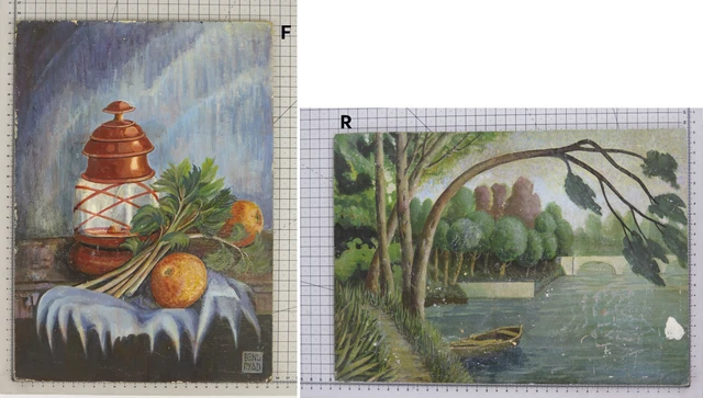 Viejo Cuadro Frente Doble Paisaje Naturaleza Morta Firmado Reynaud Bsn