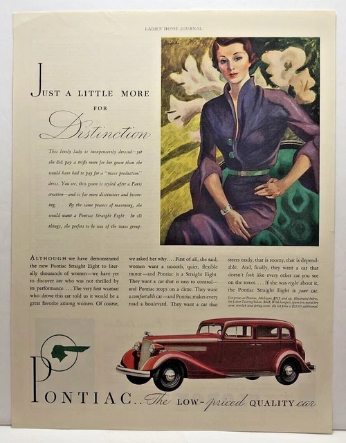 1934 Vintage PONTIAC Antique Magazine Automobile Print Ad - Full Page Color