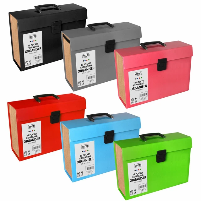 19-Pocket A4 Expanding Box File | Foolscap Document Organiser Folder With Cardboard Case