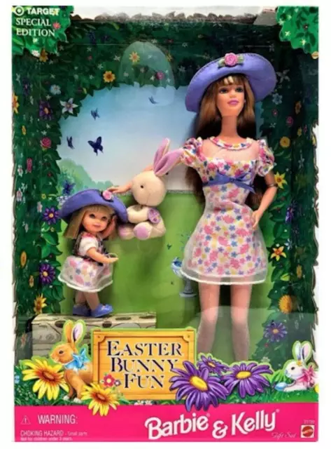Vintage 1998 Mattel Easter Bunny Fun Barbie & Kelly Dolls Gift Set NRFB