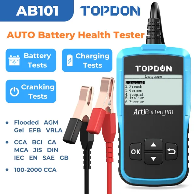 2024 TOPDON AB101 12V Car Battery Tester Automotive Digital Tester Charging Test