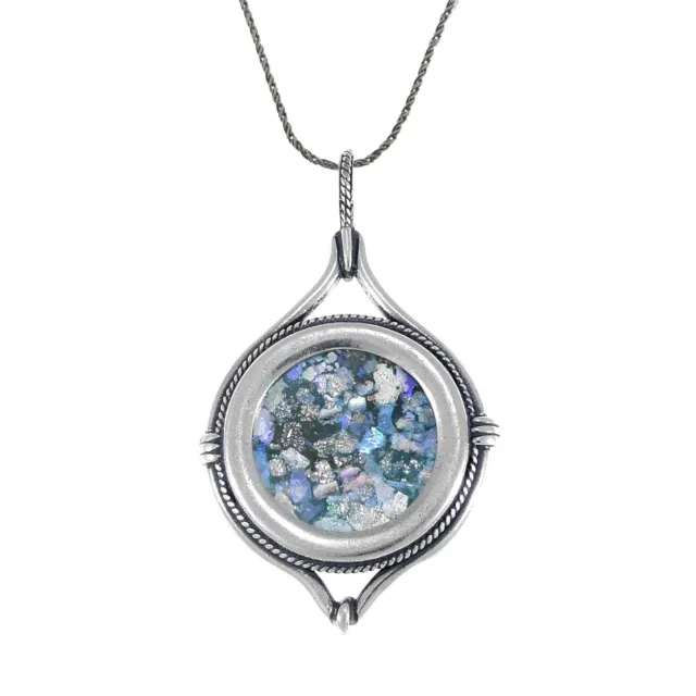 Beautiful Round Woman 925 Sterling Silver Roman Glass Pendant