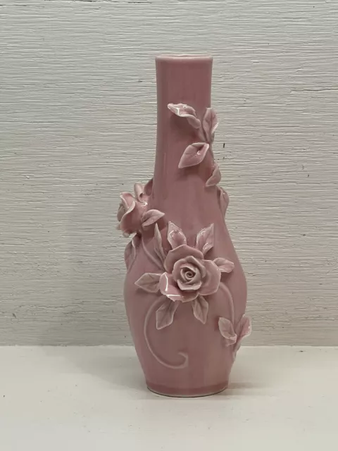 Robert Gordon Australia Rambling Raised Rose Pink Bud Vase Vintage