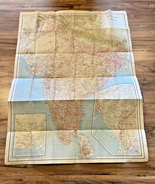 WW2 CBI 1942 Road Map of India Linen Backed / 1" = 50miles / Folded and Bounded 3