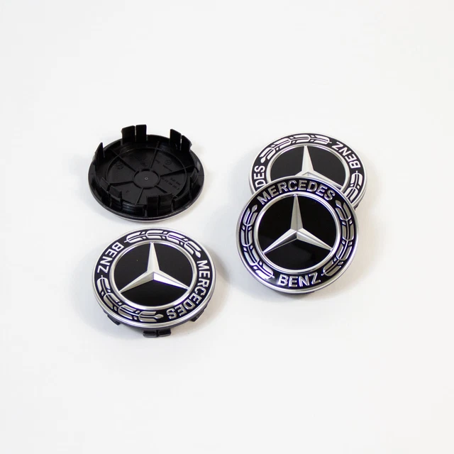 MERCEDES-BENZ GENUINE ALLOY Wheel Centre Caps Black Logo 75mm | Set of ...