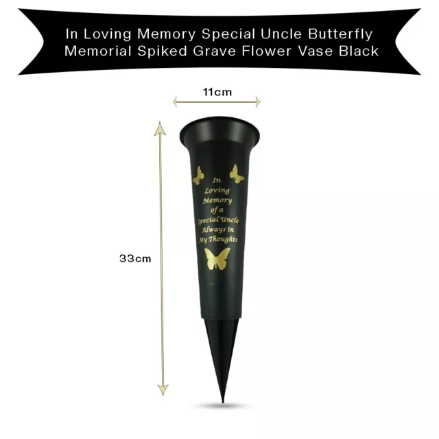 Uncle Memorial Spiked Grave Flower Holder Vase 33 cm In Loving Memory Black Vase