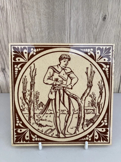 Antique 6 inch mintons tile - husbandry series c.1890