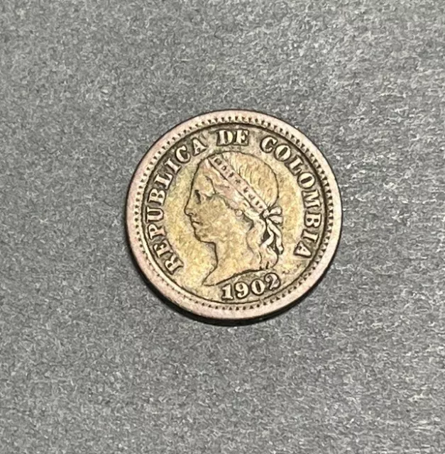 1902 Colombia 5 Centavos Silver Coin High Value