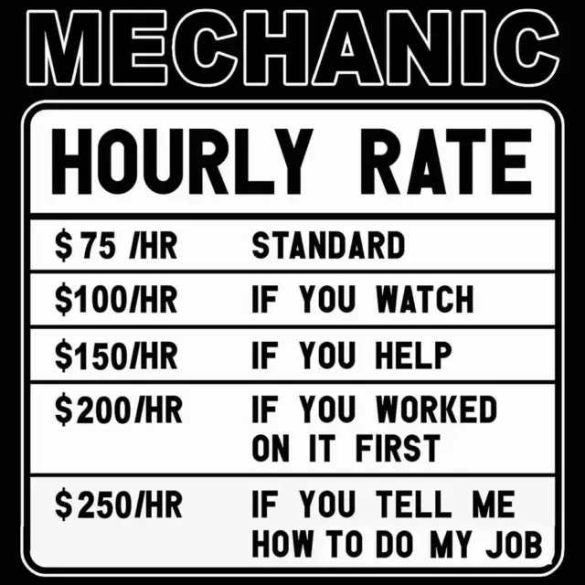 Mechanic Hourly Rate - Mens Funny Novelty T-Shirt Tee ShirtsT Shirt Tshirts Gift