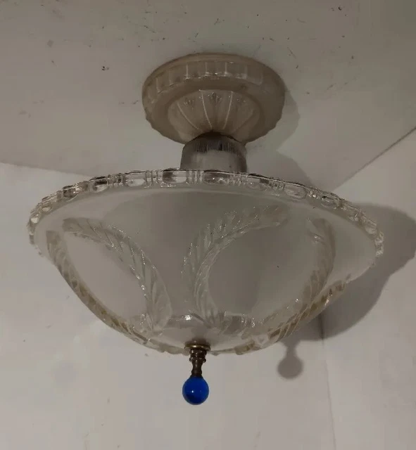 1930s 40s 50s All Glass Ceiling Light Semi-flush Glass Holder ~Glass Lens