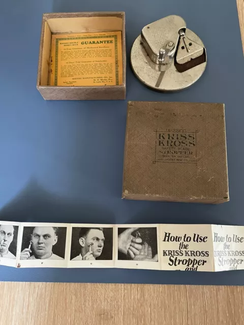 Vintage 1920's Kriss Kross Stropper Razor Blade Sharpener in box w/Manual!