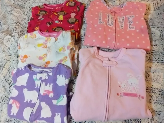 Carter's Baby Girl  24 Month Sleeper Lot of 5.  2 Fleece and 3 Cotton. Beautiful