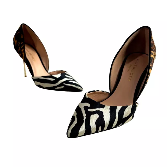 KURT GEIGER WOMEN'S Calf Hair Zebra Leopard Print 3in Heels Sz 38.5 (7. ...