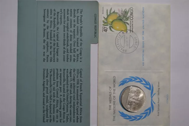🧭 🇨🇩 Congo United Nations Sterling Silver Medal Cover B52 #14 Cg49