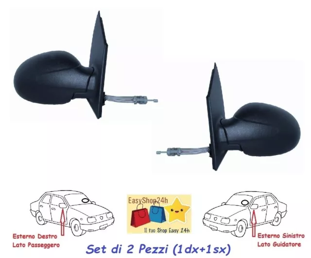 Set 2 Specchio Retrovisore Per Smart Fortwoo 1998 06 Specchietto Nero Meccanico