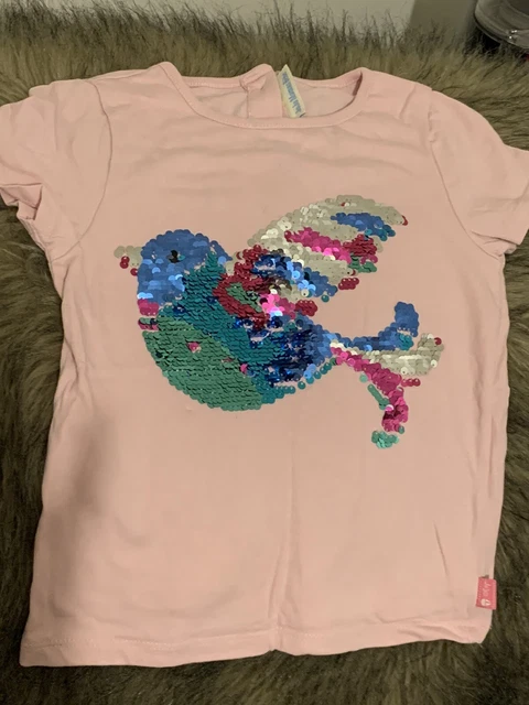 Jojo maman Bebe - pink t-shirt - 2 tone bird sequins - age 4