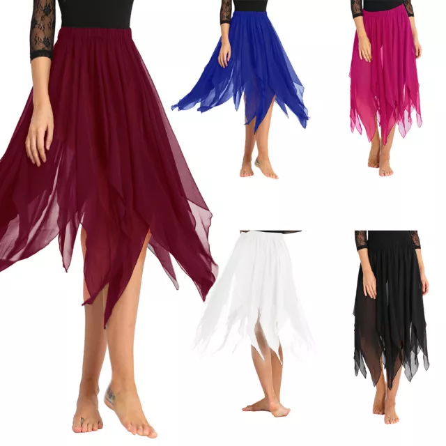 Women's High Low Fairy Belly Dance Skirt Chiffon Flowy Asymmetrical Fancy Skirts