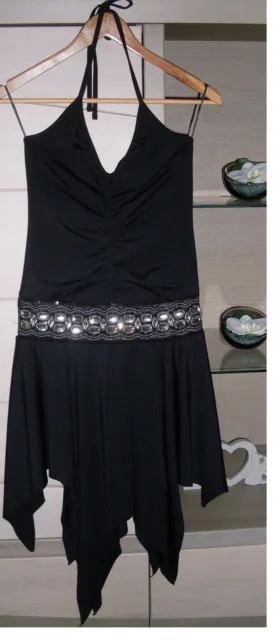 💕Magnifique robe de soirée noire ceinture strass taille XS neuve (photos portée