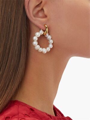 Circle Fresh Water Pearl Earrings Layered Small Double Hoop Women Jewelry 1 Pair