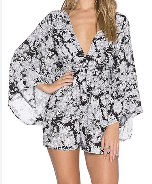 MOTEL Eclipse Romper In Angel Blossom Plunging Neckline Zip Tie Revolve  Brand S