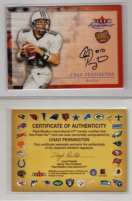 2000 Fleer Tradition Autographics Chad Pennington Rookie Auto RC
