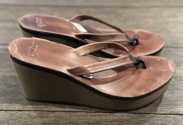 Cushe Fresh Anisa Brown Leather Wedge Womens Sandal Flip Flop Size 6