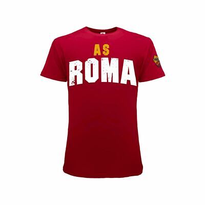 Colore Bianco T Shirt Ufficiale Roma Stemma sulla Manica 100% Cotone. Prodotto su Licenza del Club Modello Scritta AS Roma Giallorossa 