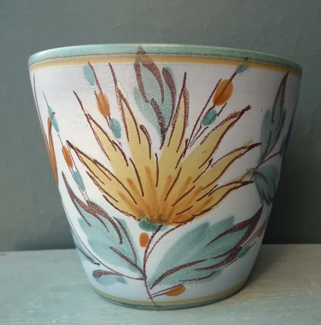 Vintage ceramic pot planter Flora Gouda Holland Daisy 1950s 1960s flowers blue