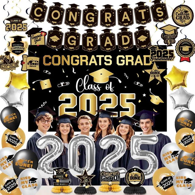 GRADUATION DECORATIONS CLASS of 2025 Gold Themed 2025 Graduation Party ...