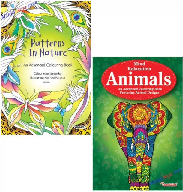 A4 Colouring Books Therapy Animals & Nature Set of 2 Anti-Stress Books ALL AGES