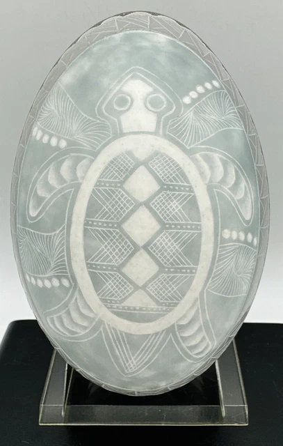 Beautiful Vintage Estate Hollow Emu Egg Carved Sea Turtle With Stand
