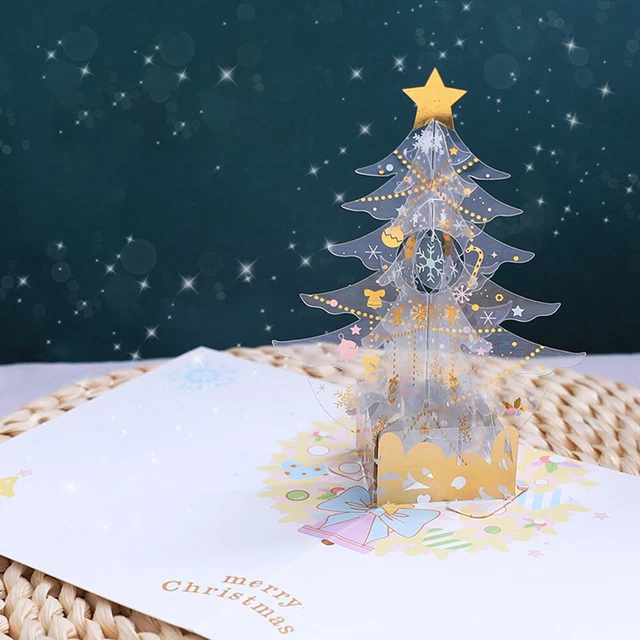 3D Merry Christmas Pop Up Greeting Card Christmas Tree Blessing Party Xmas Gift