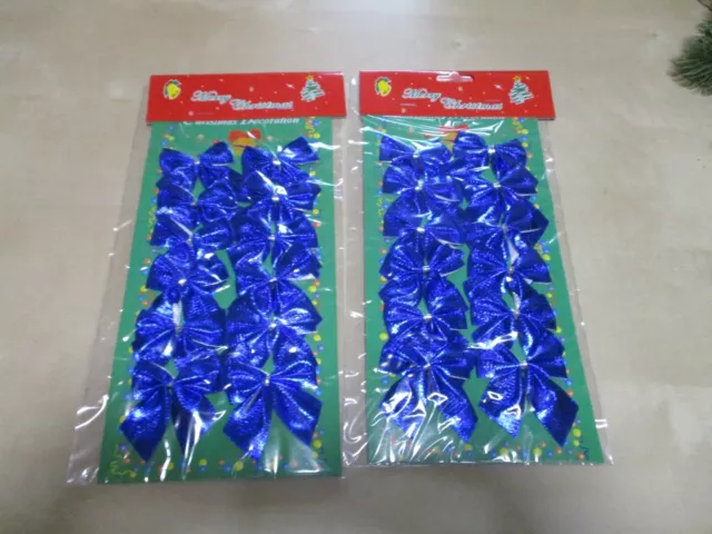 2 x 12er Pack  Deko Schleifen - Metallic Blau  - Weihnachtsbaum - Adventskranz