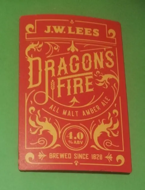 J W LEES brewery DRAGON'S FIRE pump clip ale beer badge front Manchester