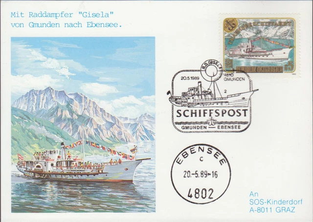 1 schöne Österreichische Sonderkarte, Postbeförderung m. Raddampfer Gisela, gel.