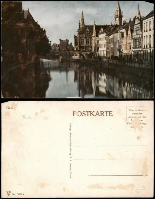 Postkaart Gent Ghent (Gand) Straße, Kanal 1917