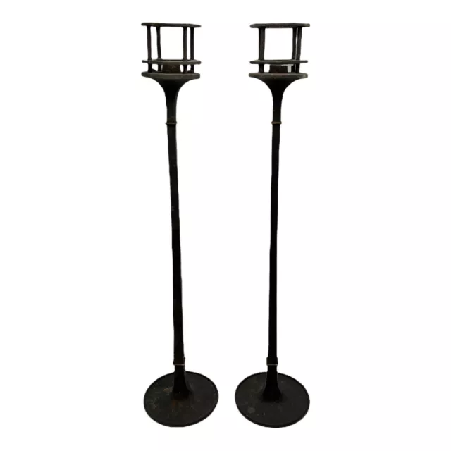 Dansk Tall Wrought Iron Candlestick Candle Holder 60s Modernist 17in 2Pc