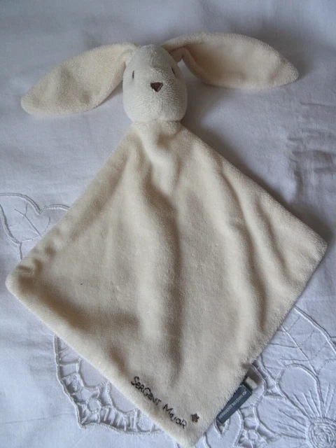 Doudou Lapin Mouchoir Plat Sergent Major  Peluche Creme   32 Cm