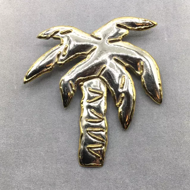 Large Palm Tree Silver & Gold 2 Tone Brooch Pendant 3.5" x 3.5" Made In Mexico