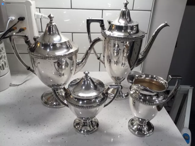 Vintage Antique Silver-plate Crescent Coffee & Tea Set